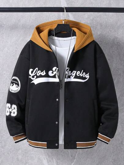 青少年男童休闲图案印花连帽夹克