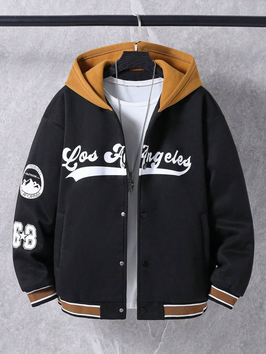 青少年男童休闲图案印花连帽夹克