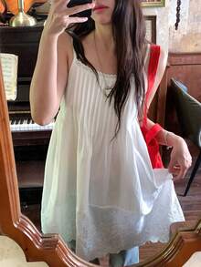 DAZY Women's Summer Lace Patchwork Casual Camisole Mini Dress