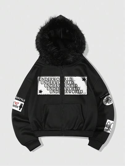 Sudadera con capucha de ajuste holgado con forro térmico para hombre