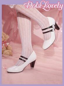 Dola Lovely Women's Classic Retro Mary Jane Round Toe Black & White Contrast High Heel Pumps - White - View 3