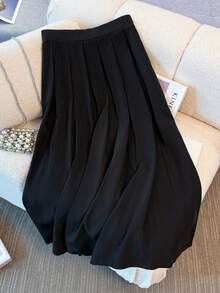 SHEIN PETITE CURVE 大码女式优雅褶皱长裙，适合开学季、毕业典礼、节日、情人节、音乐节、母亲节、万圣节、感恩节、复活节、国庆节、舞会、约会、派对、婚礼、郊游等。 - 黑色 - 查看 6