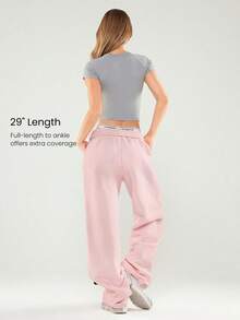 GLOWMODE Quần jogger ống rộng dáng rộng, chất liệu nỉ dày dặn, có dây rút điều chỉnh eo, túi hai bên, thích hợp mặc hàng ngày, giữ ấm mùa đông, hoặc cho ngày Valentine. - Hồng - Xem 4