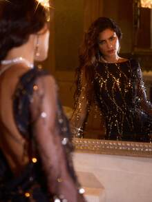 Opulessa 时尚性感亮片网眼露背连衣裙 - 黑色 - 查看 4