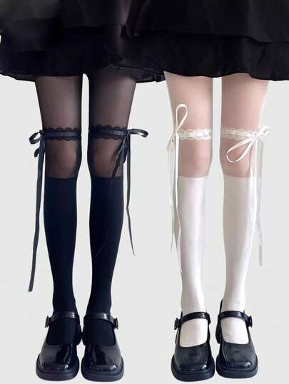 Grunge Punk 1 paire de collants imprimés squelette sexy, collants noirs minimalistes de style Y2K, leggings transparents super fins et élastiques