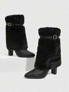 CUCCOO SZL 女士时尚蓬松高跟中筒靴 - 黑色 - 查看 8