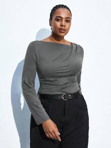 Maija Blusa de manga larga con diseño asimétrico y drapeado ajustado, para uso urbano, casual de oficina, elegante para fiestas de Navidad y Año Nuevo