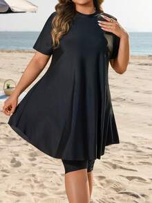 Swim Mulvari 大码女式两件套宽松中长款修身适度防晒度假布基尼泳衣套装