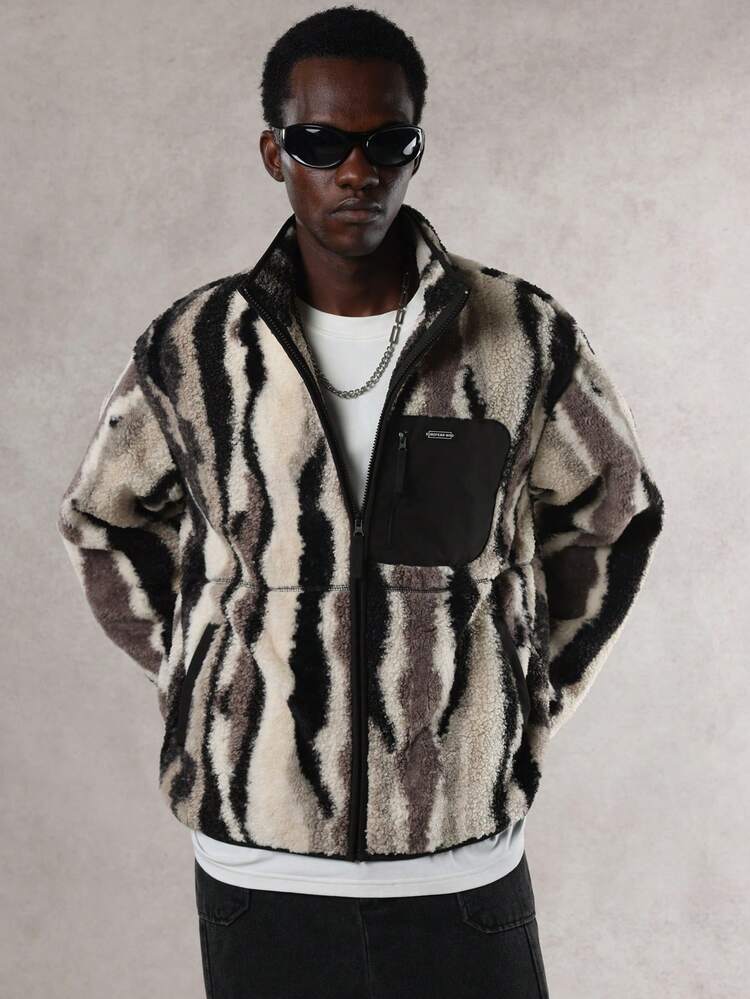 Men's Fleece Patchwork Pocket Design Jacket, Multi-Color, Autumn/Winter