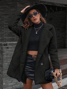 SHEIN Unity Casual Versatile Rivet Decor Hooded Sweatshirt, Autumn/Winter - Black - View 5