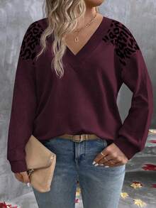 EMERY ROSE 撞色豹纹落肩卫衣 - 中紫紅色 - 查看 3