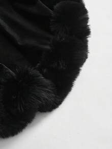 ROMWE Goth 哥特式圣诞派对流苏天鹅绒斗篷 - 黑色 - 查看 4