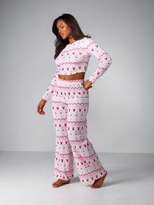 Missguided x Playboy Bộ đồ ngủ Henley ống rộng họa tiết Giáng sinh Fairisle Pointelle - Nhiều màu - Xem 1