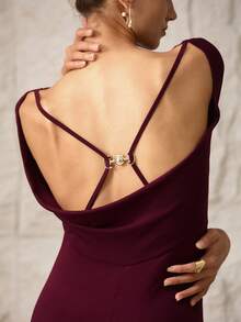 Modelyn Women's Elegant Sexy Solid Color Backless Dress - Burgundy - View 7