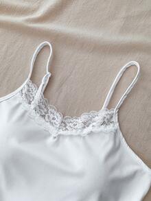 SHEIN Dozemod Kids Teen Girl Summer Minimalist Lace Trim Adjustable Spaghetti Strap Tank Top And Plaid Pattern Casual Lounge Pants 2 Pieces Set - Blue - View 3