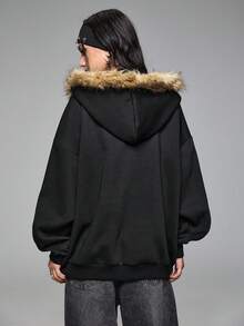 ROMWE Grunge Punk Áo nỉ cổ tròn rộng rãi thiết kế đinh tán chữ thập Punk Y2K - màu đen - Xem 3