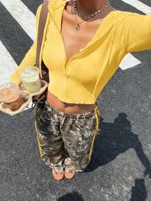 Muchica 女式休闲树枝印花拼接黄丝带宽松运动裤，秋季 - 彩色 - 查看 5