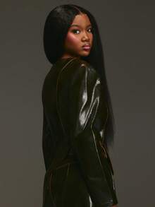 NYA SZN Ari Outerwear Jacket Dark Green Leather PU Vinyl Aged Cropped Zip Up Jacket Shoulder Pads Y2K Oversized Fall Statement Outifts For Women