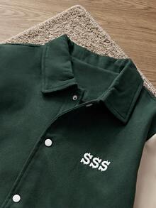 SWAVVY 男士撞色拼接手势字母刺绣长袖夹克 - 墨綠色 - 查看 3