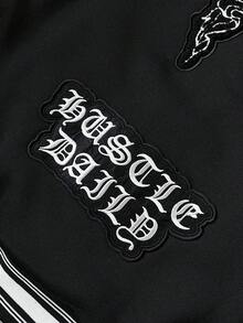 Aesthetic Post Herren Lässige Kontrast Farbblock Baseball Jacke mit Langarm, Herbst/Winter Grafik Jacken Coole Jacke Collegejacke - Dunkelgrau - Übersicht 4