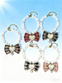PETSIN 1. Pet Bow Tie Necklace; Pet Necklace; Pet Faux Pearl Necklace; Adjustable Neck Circumference; Cat Necklace; Dog Necklace; Pet Accessories; Pet.