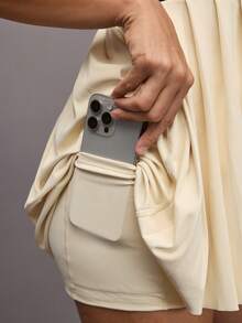 Activina Women's Striped Polo Collar Short Sleeve Pleated Hem Sports Dress With Shorts