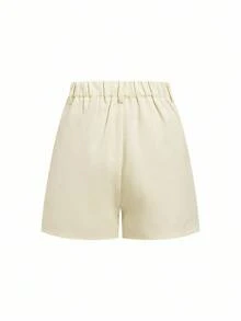 SHEIN Clasi 秋季女士优雅百搭短裤，高品质杏色短裤，适合通勤、工作场所和办公室穿着，感恩节女士必备单品 - 杏色 - 查看 6