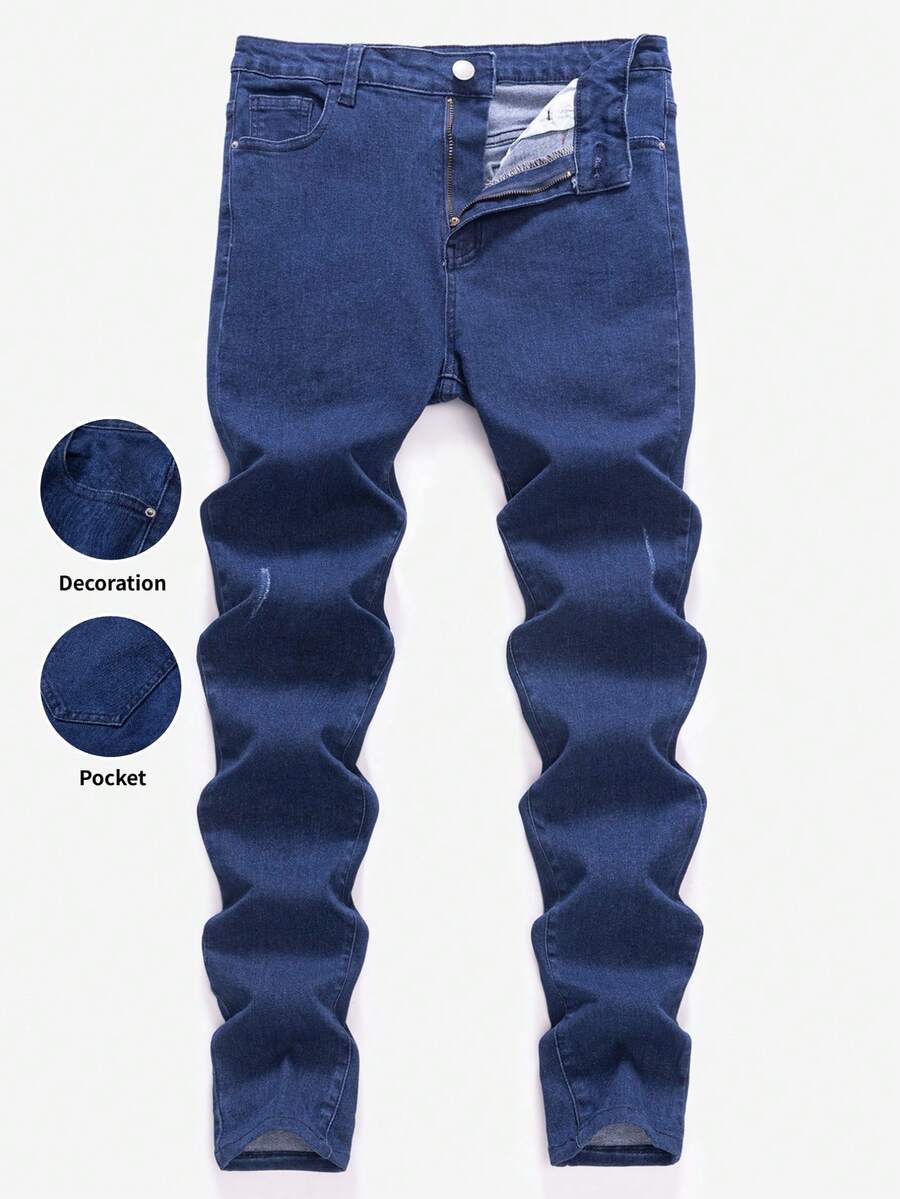 SHEIN Bolty Teen Boy Fashion Casual Y2k Vintage Cool Street Basic Simple And Comfortable Blue Denim Stretch Skinny Jeans For Kids Clothes Teen Boy Dailywear And Kids Winter And Fall Rave Outfits Festival And Outfits Streetwear Clothes Jeans