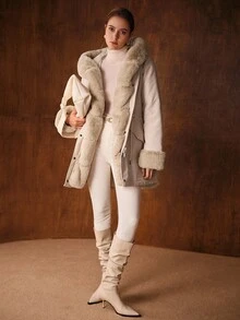 MOTF PREMIUM CONTRAST FAUX FUR ZIPPER WINTER COAT