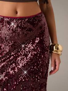 SHEIN BAE Váy sequin dự tiệc thời trang dành cho nữ - Màu Đỏ Sâu - Xem 3