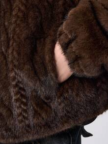 ROMWE EDITION Chaqueta de mujer con textura de piel sintética estilo Kpop - Café integral - Ver 5