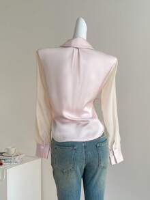 Celisse Women's Lapel NeckLong Sleeve Side Knot Fashionable Blouse - White - View 2