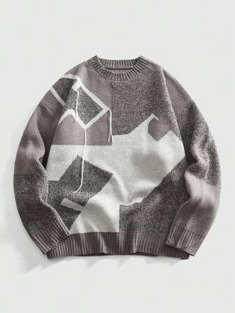 Street Life Maglione a girocollo colorato lavorato a maglia, stile retrò streetwear per uomo