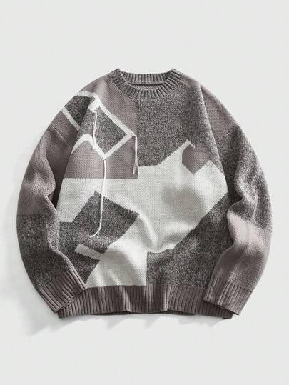 Street Life Men's Crew Neck Colorful Knit Sweater, Retro Streetwear