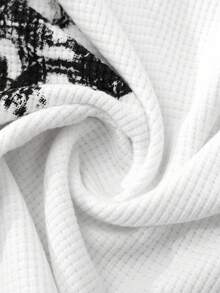 ROMWE MEN Men's KPOP Gothic Cross Print Waffle Fabric Pullover Sweatshirt, Suitable For Everyday Wear, Autumn/Winter - White - View 5