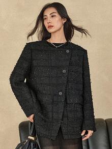 Dazy-Less Women's Loose Fit Jacket, Casual Business Style For Office Wear, Autumn/Winter - Black - View 4