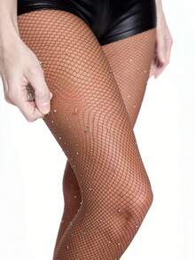 ROMWE Kawaii Solid Fishnet Tights - Brown - View 1