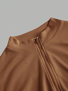 SHEIN EZwear 2 件女式半拉链高领紧身休闲长袖紧身衣套装，适合秋冬季 - 彩色 - 查看 6