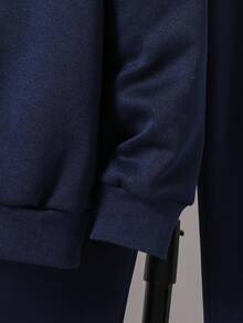 SHEIN 2件套青少年男孩休闲字母印花连帽衫和运动裤套装，秋冬 - 藍色 - 查看 4