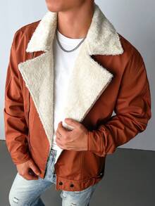 Manfinity Hypemode Giacca da uomo con chiusura lampo e fodera termica, giacca invernale di moda - Castano - Visualizzare 5