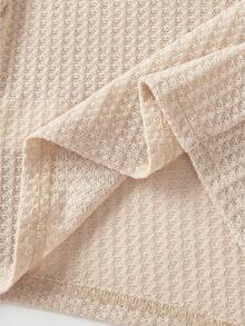 SHEIN 2 件 Babygirl 休闲针织卡其色长袖上衣和松紧腰裤套装，秋冬 - 杏色 - 查看 9