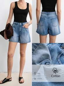 Aalyst Shorts anchos de mezclilla de moda para mujer, apropiados para el verano - Lavado ligero - Ver 1