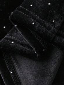 DAZY Women's Flared Pants With Velvet, Sequins, Polka Dots And Rhinestones, Slim Fit, Casual, Suitable For Autumn, Winter, New Year, Christmas - Black - View 3