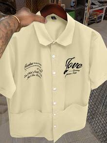 Manfinity Hypemode Young Men's Casual Short Sleeve Shirt, Pocket Design, Loose Fit, Fashionable & Versatile, Suitable For Commuting, Outdoor Activities, College, Holiday Gift