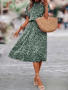 SHEIN Clasi 滿版印花蝙蝠袖連衣裙