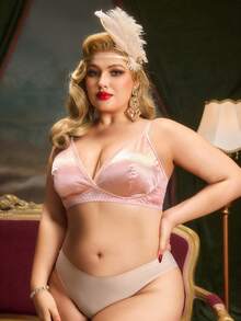 PinupPomp Plus Size Minimalist Solid Color Comfortable Wireless Bra - Dusty Pink - View 7