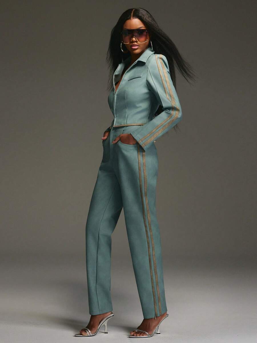 NYA SZN 高腰修身直筒裤，街头风复古 Y2K 万圣节节日日常休闲约会夜出伊比沙岛秋冬装女装 - 彩色 - 查看 1