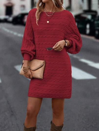EMERY ROSE Casual Solid Color Batwing Sleeve Knit Dress, Autumn/Winter