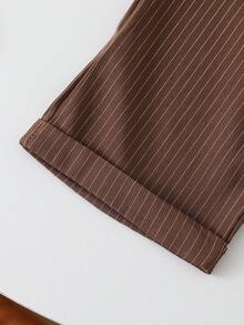 SHEIN Vintaside Kids 2 件套男童罗纹针织长袖衬衫和罗纹梭织休闲裤套装，春秋 - 咖啡棕 - 查看 8