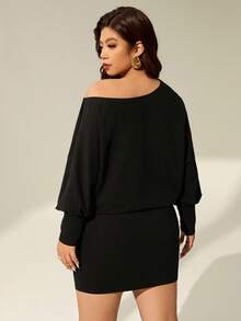 Auralis Đầm thời trang thường ngày tay cánh dơi thiết kế lỗ khóa màu trơn cỡ lớn dành cho nữ - màu đen - Xem 6